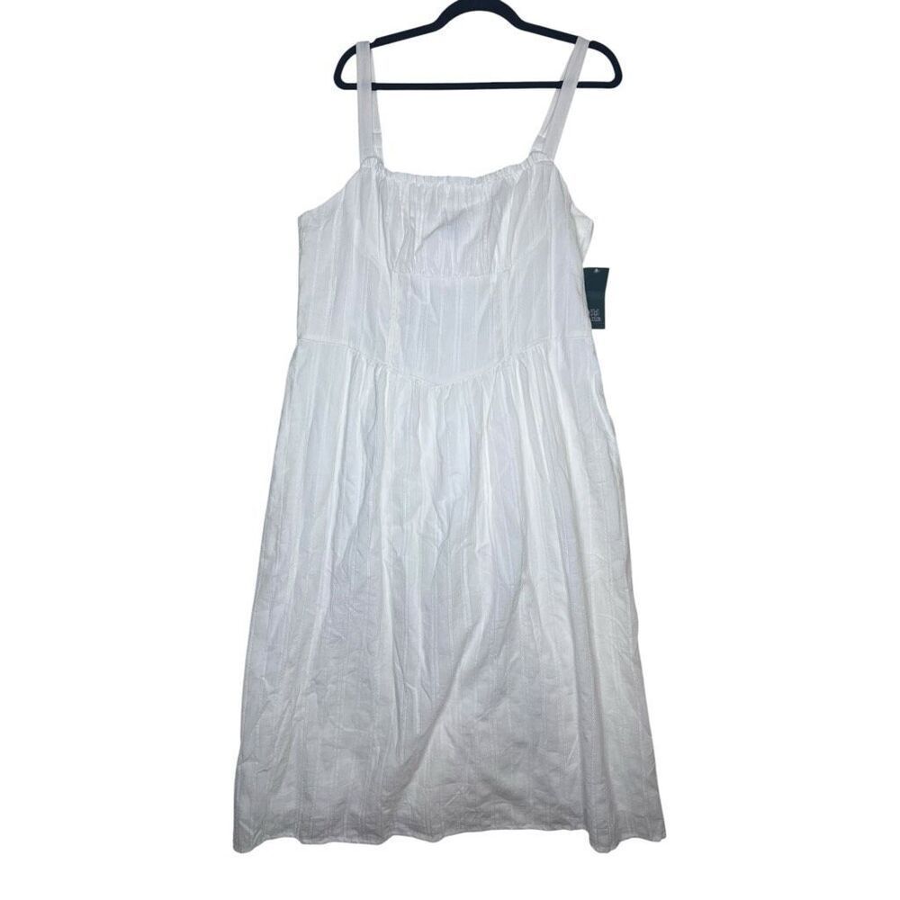 NEW Wild Fable Womens XL White Midi Dress Smocked Back Adjustable Straps Cottage